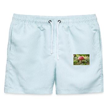 Fliegenpilz - Männer Badeshorts - hellblau gestreift - Vorne - AI Model Male 178 light (178cm)