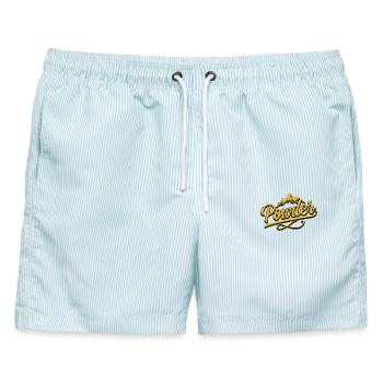 Powder - Apres Ski - Snowboard - Pulver - Männer Badeshorts - hellblau gestreift - Vorne - AI Model Male 178 light (178cm)