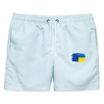 EU Ukraine Flagge Fusion - Männer Badeshorts - hellblau gestreift - Vorne - AI Model Male 178 light (178cm)