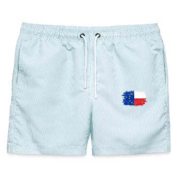 Fusion der EU-Frankreich-Flagge - Männer Badeshorts - hellblau gestreift - Vorne - AI Model Male 178 light (178cm)