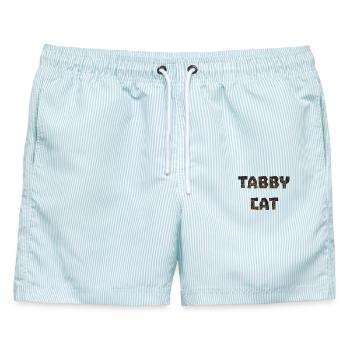 Tabby Cat, Typographie, fur prints - Männer Badeshorts - hellblau gestreift - Vorne - AI Model Male 178 light (178cm)