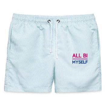 Pride Month LGBT - Alle bi(sexuell) Ich selbst - Männer Badeshorts - hellblau gestreift - Vorne - AI Model Male 178 light (178cm)