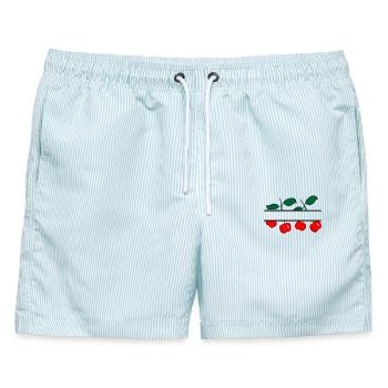 Kirschbanner mit roten Kirschen - Männer Badeshorts - hellblau gestreift - Vorne - AI Model Male 178 light (178cm)