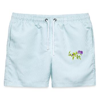 Enzian – alpine Eleganz - Männer Badeshorts - hellblau gestreift - Vorne - AI Model Male 178 light (178cm)