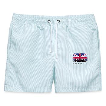 Union Jack Skyline Silhouette - Männer Badeshorts - hellblau gestreift - Vorne - AI Model Male 178 light (178cm)