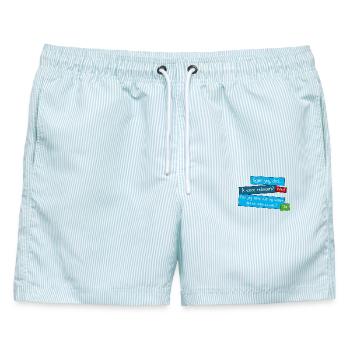 Nicht um Relevanz. Aber über das Interesse. (NEIN) - Männer Badeshorts - hellblau gestreift - Vorne - AI Model Male 178 light (178cm)