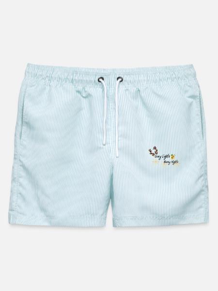 Goldene Schneeflocken Gemütlicher Becher Design - Männer Badeshorts - hellblau gestreift