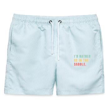 Ich wäre lieber im Sattel - Männer Badeshorts - hellblau gestreift - Vorne - AI Model Male 178 light (178cm)
