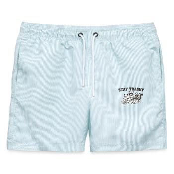 Stay Trashy Waschbär Opossum Stinktier - Männer Badeshorts - hellblau gestreift - Vorne - AI Model Male 178 light (178cm)