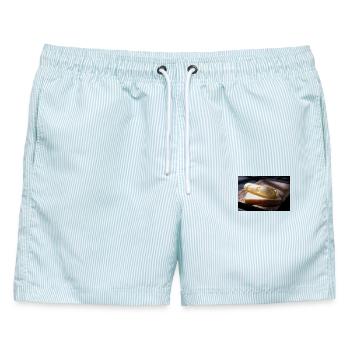 Käse-Locke auf Toast - Männer Badeshorts - hellblau gestreift - Vorne - AI Model Male 178 light (178cm)