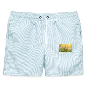 Sonnenbeschienener Blauglockenwald-Glow - Männer Badeshorts - hellblau gestreift - Vorne - AI Model Male 178 light (178cm)