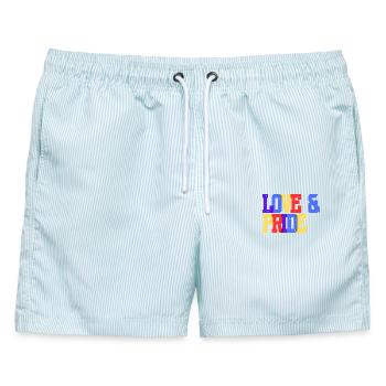 Liebe und Pride Regenbogen - Männer Badeshorts - hellblau gestreift - Vorne - AI Model Male 178 light (178cm)
