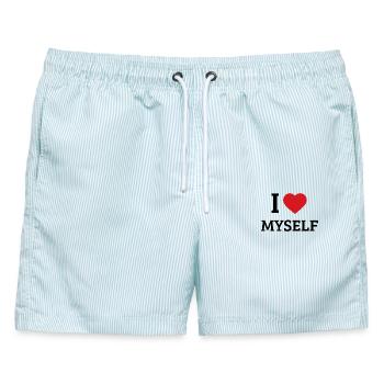 I Love Myself Spruch – Lustiges Self Love Design - Männer Badeshorts - hellblau gestreift - Vorne - AI Model Male 178 light (178cm)