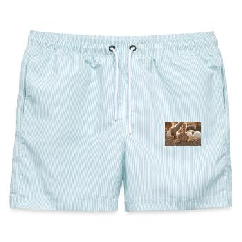 Straußenkücken im Nest - Männer Badeshorts - hellblau gestreift - Vorne - AI Model Male 178 light (178cm)