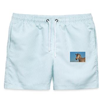 Bergzebra  - Männer Badeshorts - hellblau gestreift - Vorne - AI Model Male 178 light (178cm)