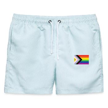 LGBTQIA+ - Männer Badeshorts - hellblau gestreift - Vorne - AI Model Male 178 light (178cm)