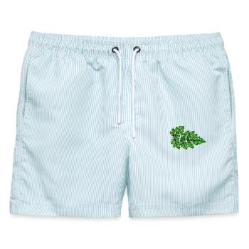 Grüne Blattstruktur Botanischer Druck - Männer Badeshorts - hellblau gestreift - Vorne - AI Model Male 178 light (178cm)