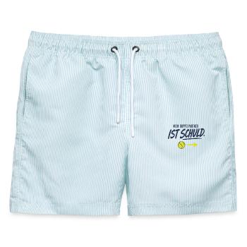 Mein Doppelpartner ist schuld Lustiges Doppel - Männer Badeshorts - hellblau gestreift - Vorne - AI Model Male 178 light (178cm)