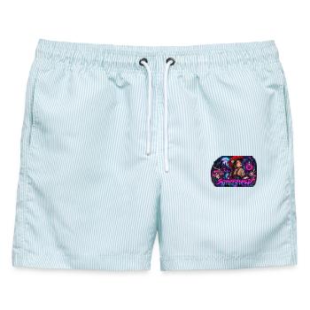 Schwarzwald Gothic Frau Mit Kuckucksuhr Und Raben - Männer Badeshorts - hellblau gestreift - Vorne - AI Model Male 178 light (178cm)