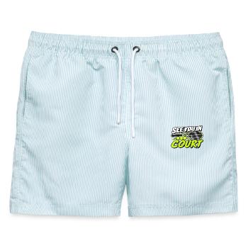 Lustiges Tennis Wir sehen uns auf dem Feld Spieler-Liebhaberkunst - Männer Badeshorts - hellblau gestreift - Vorne - AI Model Male 178 light (178cm)