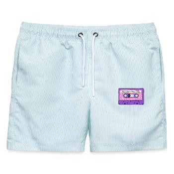 90er Jahre R&B Vibes nur Band Kassette Memphis Grafik - Männer Badeshorts - hellblau gestreift - Vorne - AI Model Male 178 light (178cm)