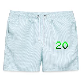 jubiläumsfeier, 20 Pixelig - Männer Badeshorts - hellblau gestreift - Vorne - AI Model Male 178 light (178cm)