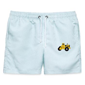 Gelbe Walzenmaschine - Männer Badeshorts - hellblau gestreift - Vorne - AI Model Male 178 light (178cm)