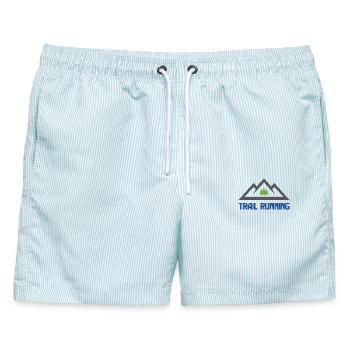 Trailrunning (Trailrunning) - Männer Badeshorts - hellblau gestreift - Vorne - AI Model Male 178 light (178cm)
