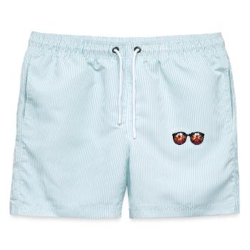stay trippy little hippie 70er jahre peace brille - Männer Badeshorts - hellblau gestreift - Vorne - AI Model Male 178 light (178cm)