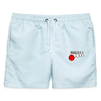 Bowlingkugel mit Pins - Männer Badeshorts - hellblau gestreift - Vorne - AI Model Male 178 light (178cm)