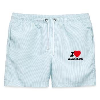 Ich liebe Burger - Männer Badeshorts - hellblau gestreift - Vorne - AI Model Male 178 light (178cm)