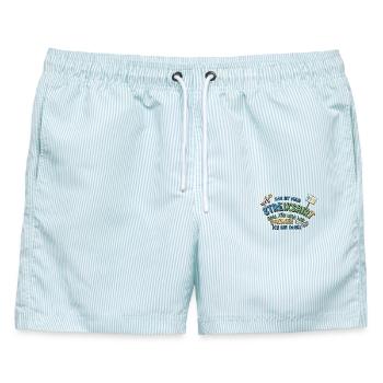 Engagierter Streikshirt-Motiv - Männer Badeshorts - hellblau gestreift - Vorne - AI Model Male 178 light (178cm)