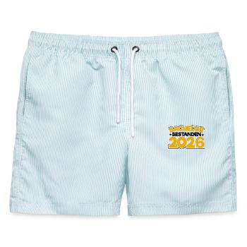 Bachelor 2026 Abschluss Promotion Sponsion - Männer Badeshorts - hellblau gestreift - Vorne - AI Model Male 178 light (178cm)