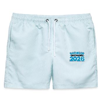 Bachelor 2026 Abschluss Promotion Sponsion - Männer Badeshorts - hellblau gestreift - Vorne - AI Model Male 178 light (178cm)