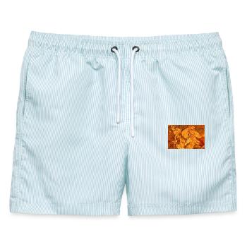 Ockerfantasie - Männer Badeshorts - hellblau gestreift - Vorne - AI Model Male 178 light (178cm)