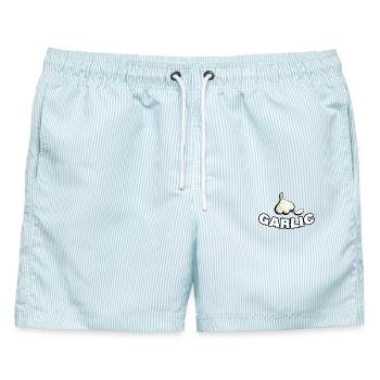 GARLIC - Männer Badeshorts - hellblau gestreift - Vorne - AI Model Male 178 light (178cm)