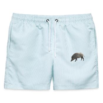 Wildschwein - Männer Badeshorts - hellblau gestreift - Vorne - AI Model Male 178 light (178cm)