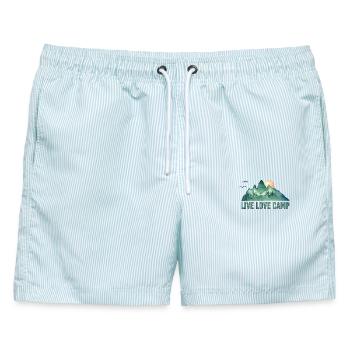 Live Liebescamp - Männer Badeshorts - hellblau gestreift - Vorne - AI Model Male 178 light (178cm)