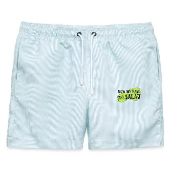 Now we have the salad. Denglisch, Salat, Veggie - Männer Badeshorts - hellblau gestreift - Vorne - AI Model Male 178 light (178cm)