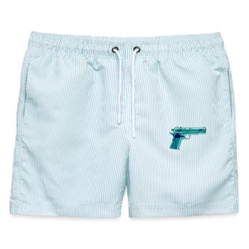 Vector Wasserpistole (Farbwechsel möglich) - Männer Badeshorts - hellblau gestreift - Vorne - AI Model Male 178 light (178cm)
