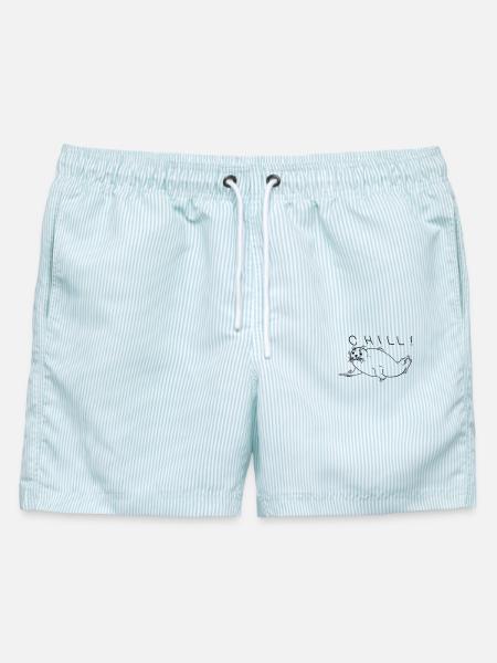 Robbe Line Art – minimalistisches Meerestier - Männer Badeshorts - hellblau gestreift