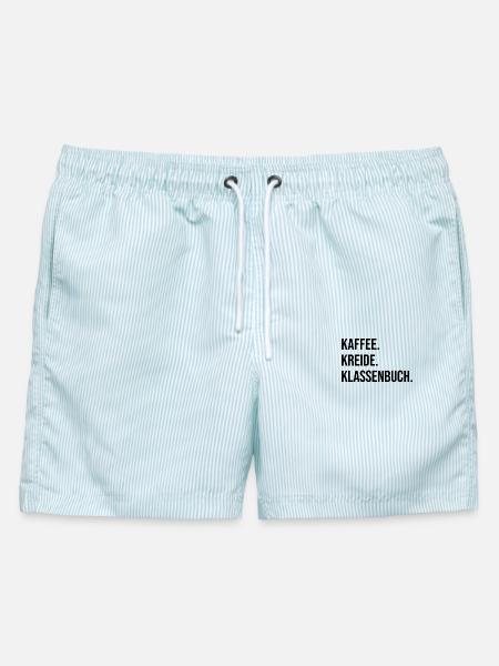 Kaffee. Kreide. Klassenbuch. - Männer Badeshorts - hellblau gestreift