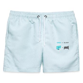 Code vs Sleep: Coder im Schlafmodus - Männer Badeshorts - hellblau gestreift - Vorne - AI Model Male 178 light (178cm)