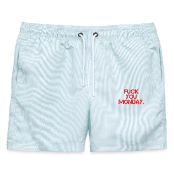 Fick dich Montag - Männer Badeshorts - hellblau gestreift - Vorne - AI Model Male 178 light (178cm)