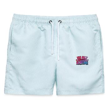 zu alt für diese Scheisse - Männer Badeshorts - hellblau gestreift - Vorne - AI Model Male 178 light (178cm)