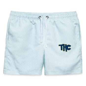 THC - Männer Badeshorts - hellblau gestreift - Vorne - AI Model Male 178 light (178cm)
