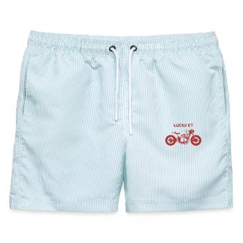 Lucky 07 Street Racer – Custom Café Racer - Männer Badeshorts - hellblau gestreift - Vorne - AI Model Male 178 light (178cm)