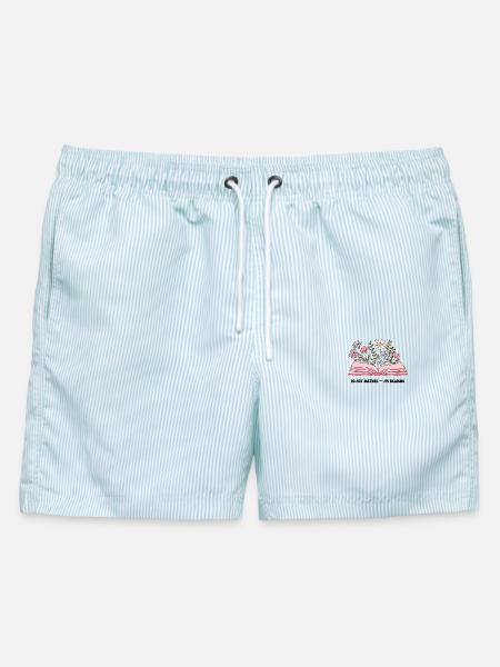 Blumen aus offenem Buch - Männer Badeshorts - hellblau gestreift