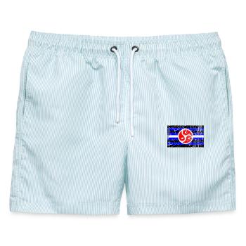 BDSM Rechte Flagge Bondage Fetisch Latex Herrin PVC - Männer Badeshorts - hellblau gestreift - Vorne - AI Model Male 178 light (178cm)