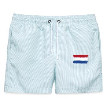 Pinselstriche der niederländischen Flagge - Männer Badeshorts - hellblau gestreift - Vorne - AI Model Male 178 light (178cm)